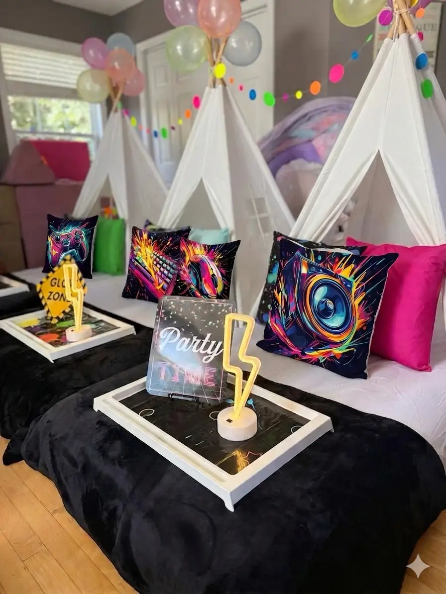 Game Night teepee slumber party theme